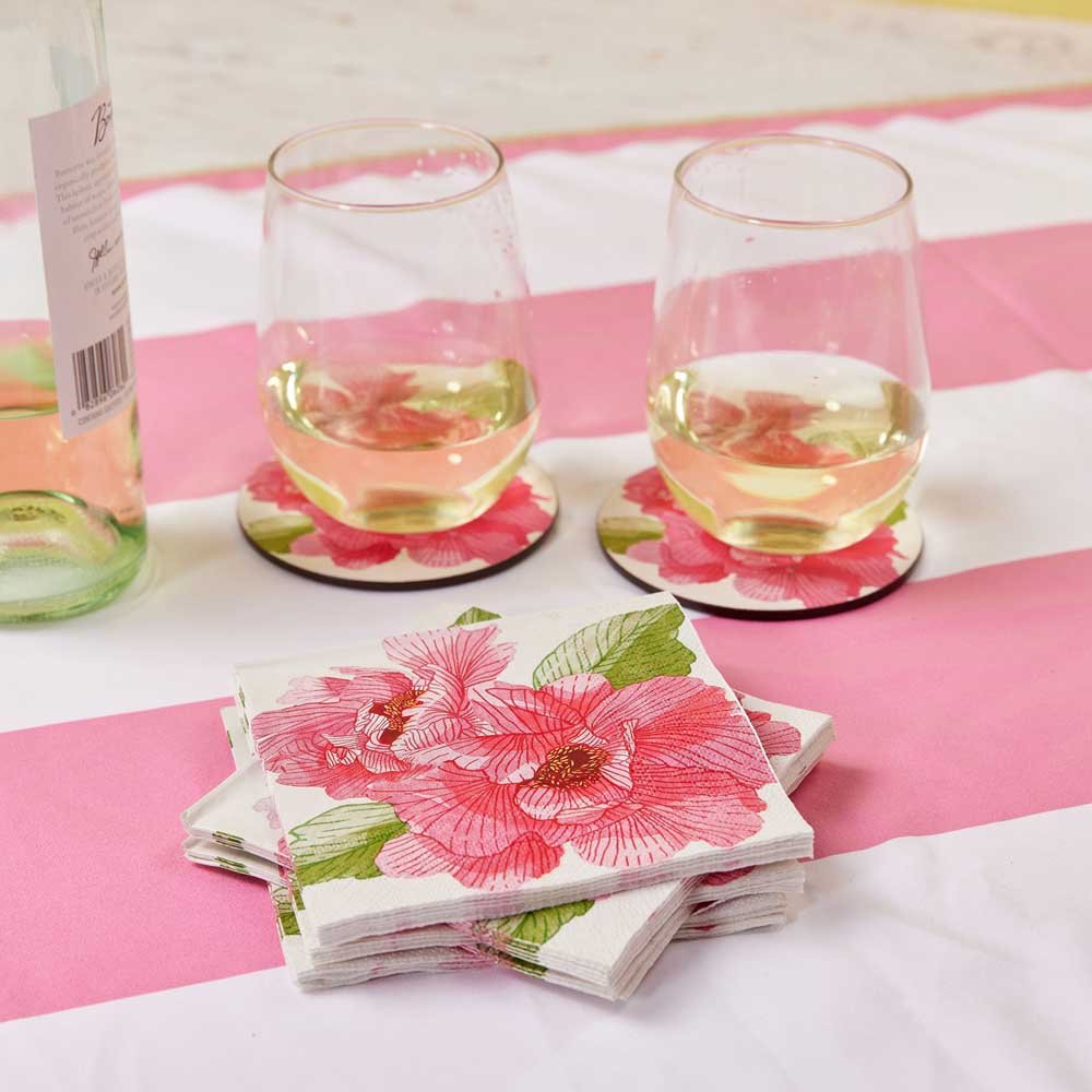 Pink Peony Paper Cocktail Napkins (Pack of 20) Paper Cocktail Napkin - rockflowerpaper