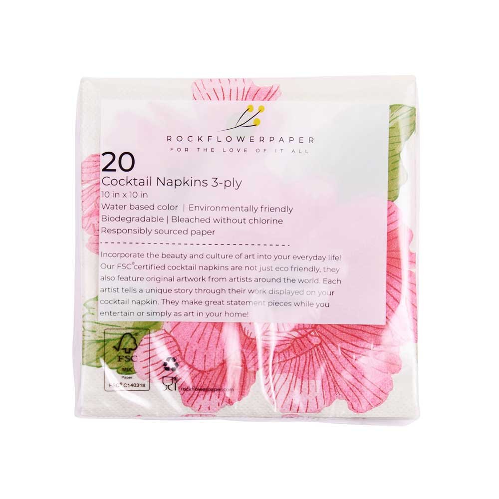 Pink Peony Paper Cocktail Napkins (Pack of 20) Paper Cocktail Napkin - rockflowerpaper