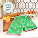 Pink and Green Polka Dots blu kitchen Tea Towel - Double Sided Print