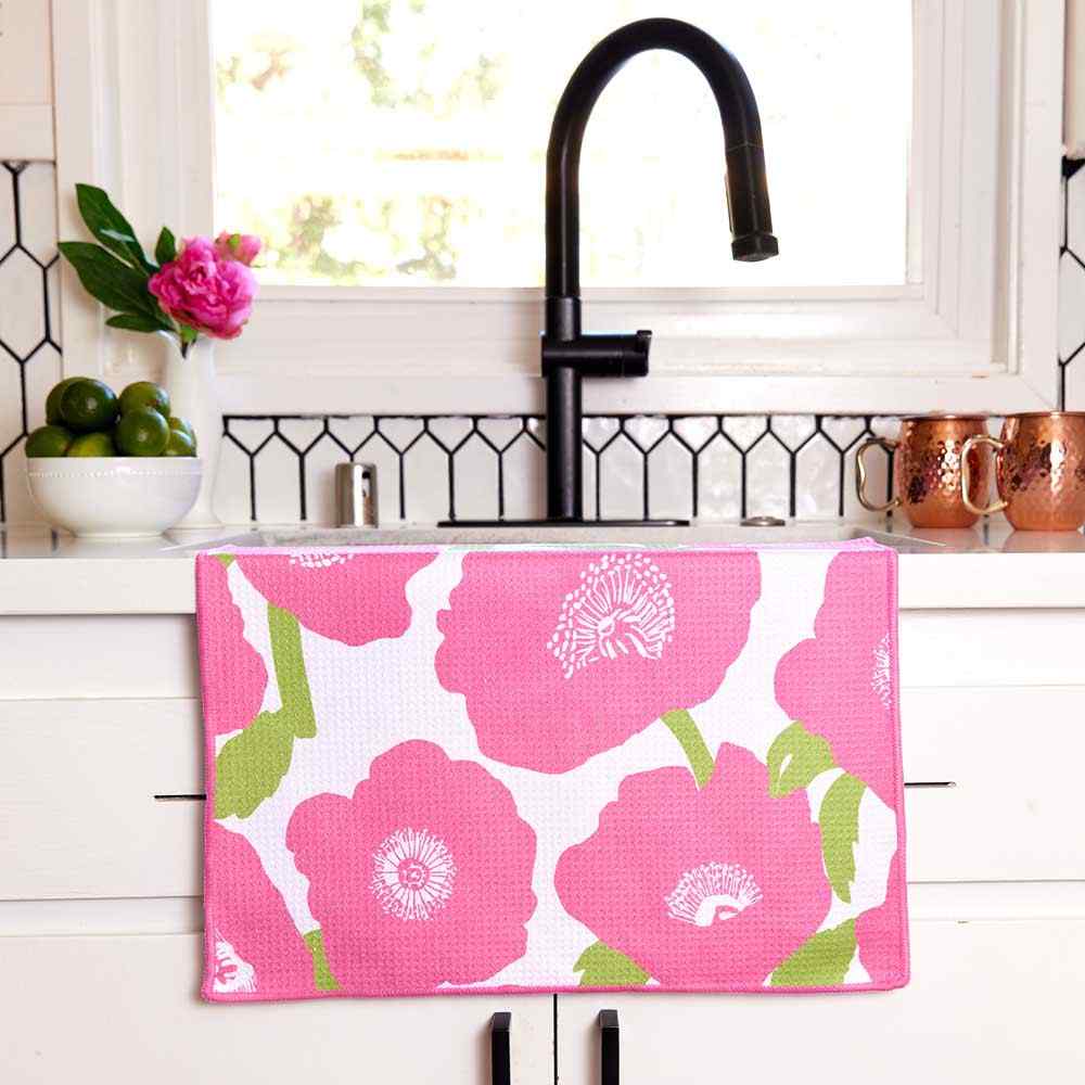 Pink Poppies blu Kitchen Tea Towel Kitchen Towel - rockflowerpaper