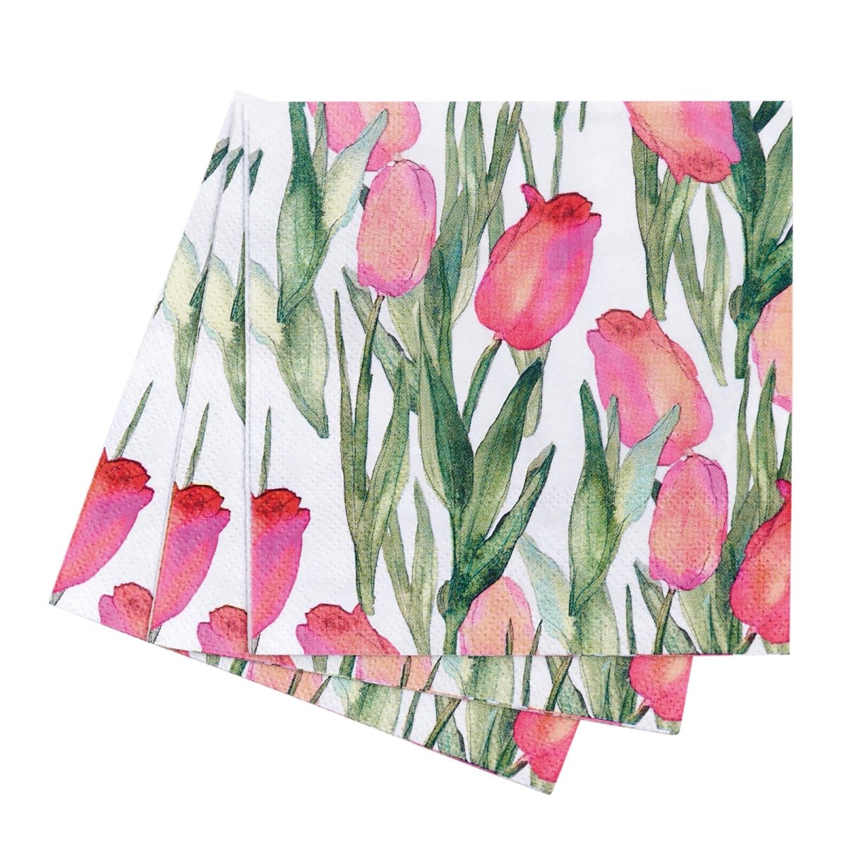 Pink Tulips Paper Cocktail Napkins (Pack of 25) Paper Cocktail Napkin - rockflowerpaper