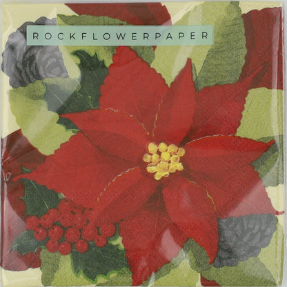 Poinsettia Paper Cocktail Napkins (Pack of 25) Paper Cocktail Napkin - Rockflowerpaper