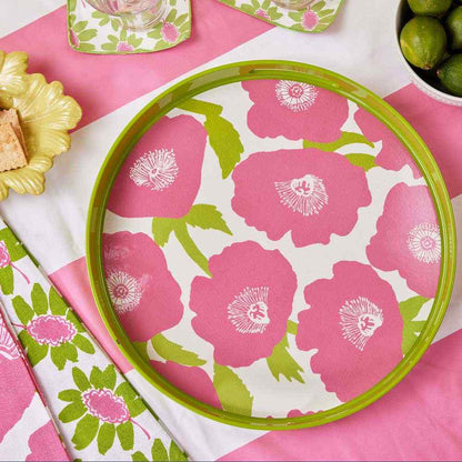 Poppies Pink 15 Inch Round Tray Tray - rockflowerpaper