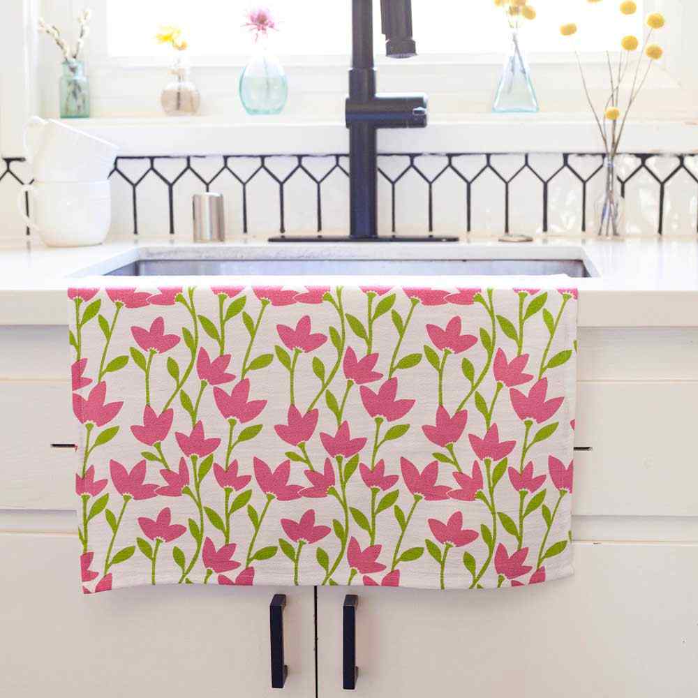 Poppies Pink Cotton Kitchen Towel (Set 3) Cotton Kitchen Towel - rockflowerpaper