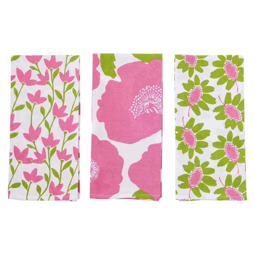 Poppies Pink Cotton Kitchen Towel (Set 3) Cotton Kitchen Towel - rockflowerpaper