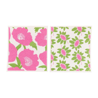 Poppies Pink Eco - Friendly blu Sponge Cloth - Set of 2 Eco Cloth - rockflowerpaper