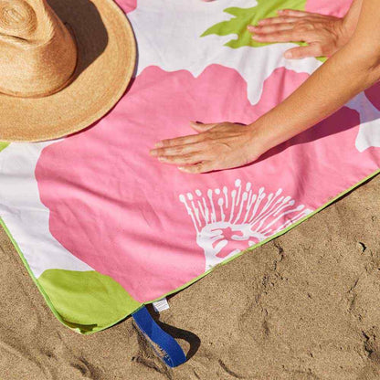 Poppies Pink Reversible Eco Beach Towel Beach Towel - rockflowerpaper