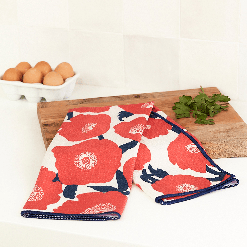 Poppies Red blu Kitchen Tea Towel Kitchen Towel - rockflowerpaper