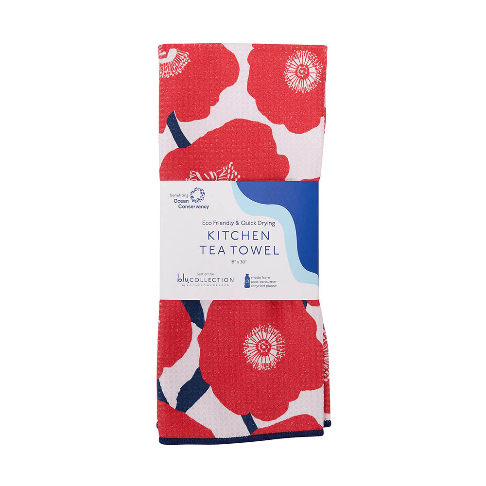 Poppies Red blu Kitchen Tea Towel Kitchen Towel - rockflowerpaper