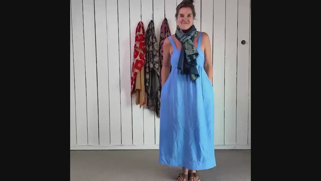 Chrysanthemum Flower Blue Reversible Wrap