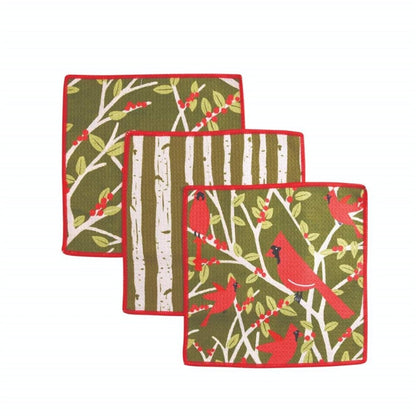 Red Cardinal blu Dish Cloth Set of 3 Reusable Dish Cloth - rockflowerpaper
