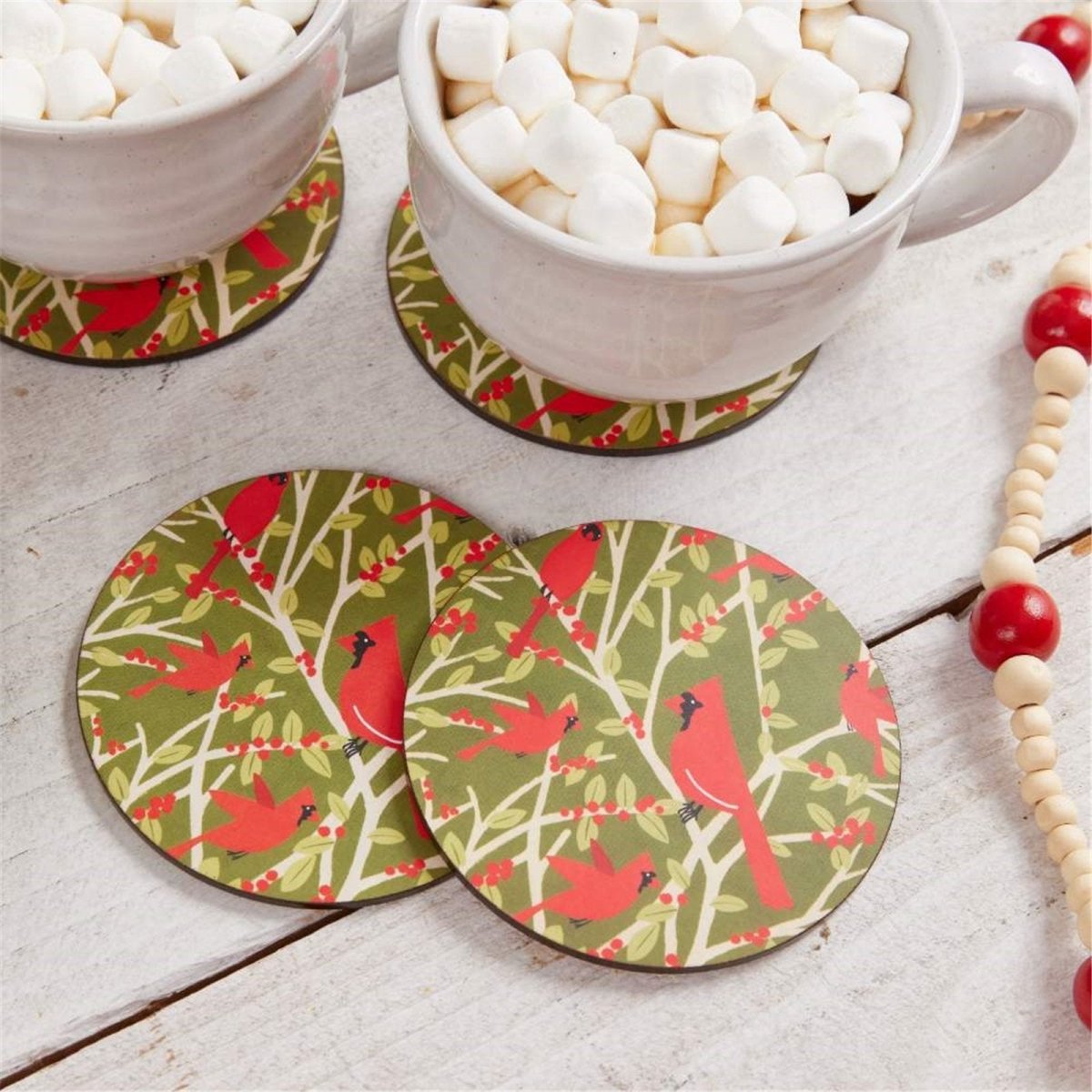 Red Cardinal Round Coaster - Set of 4 Coaster - rockflowerpaper