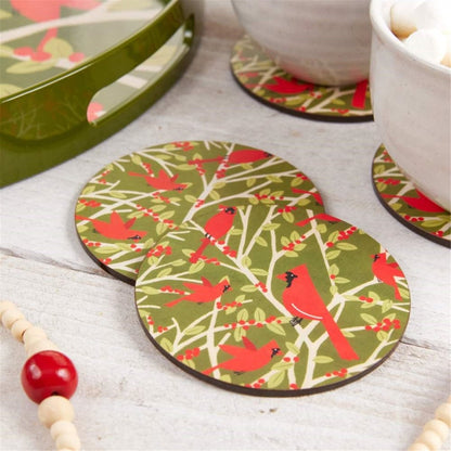 Red Cardinal Round Coaster - Set of 4 Coaster - rockflowerpaper