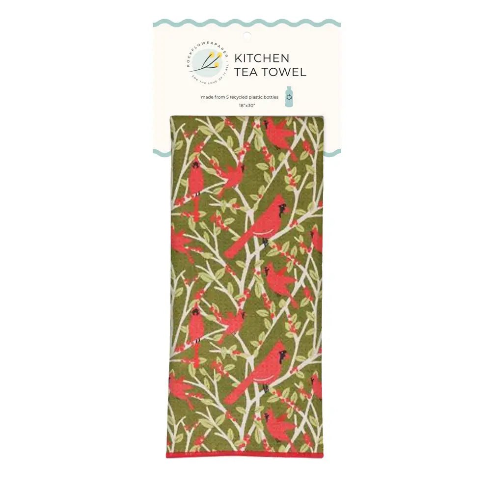 Red Cardinals Eco Kitchen Tea Towel Tea Towel - Rockflowerpaper