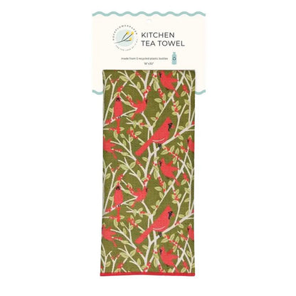 Red Cardinals Eco Kitchen Tea Towel Tea Towel - Rockflowerpaper