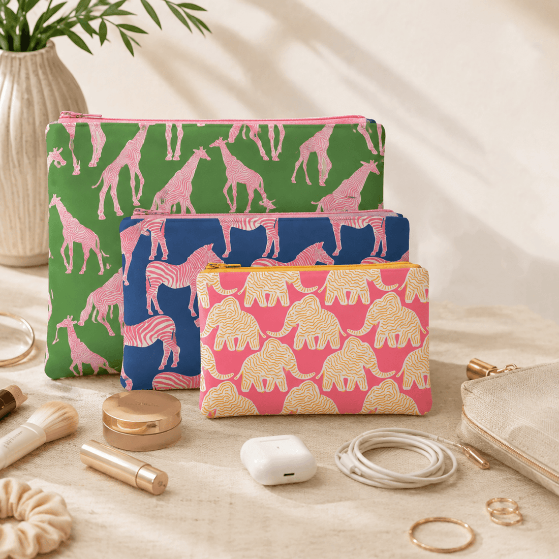 Safari Pop Zip Pouch Trio (set 3) 3 Zip-Pouch - Rockflowerpaper