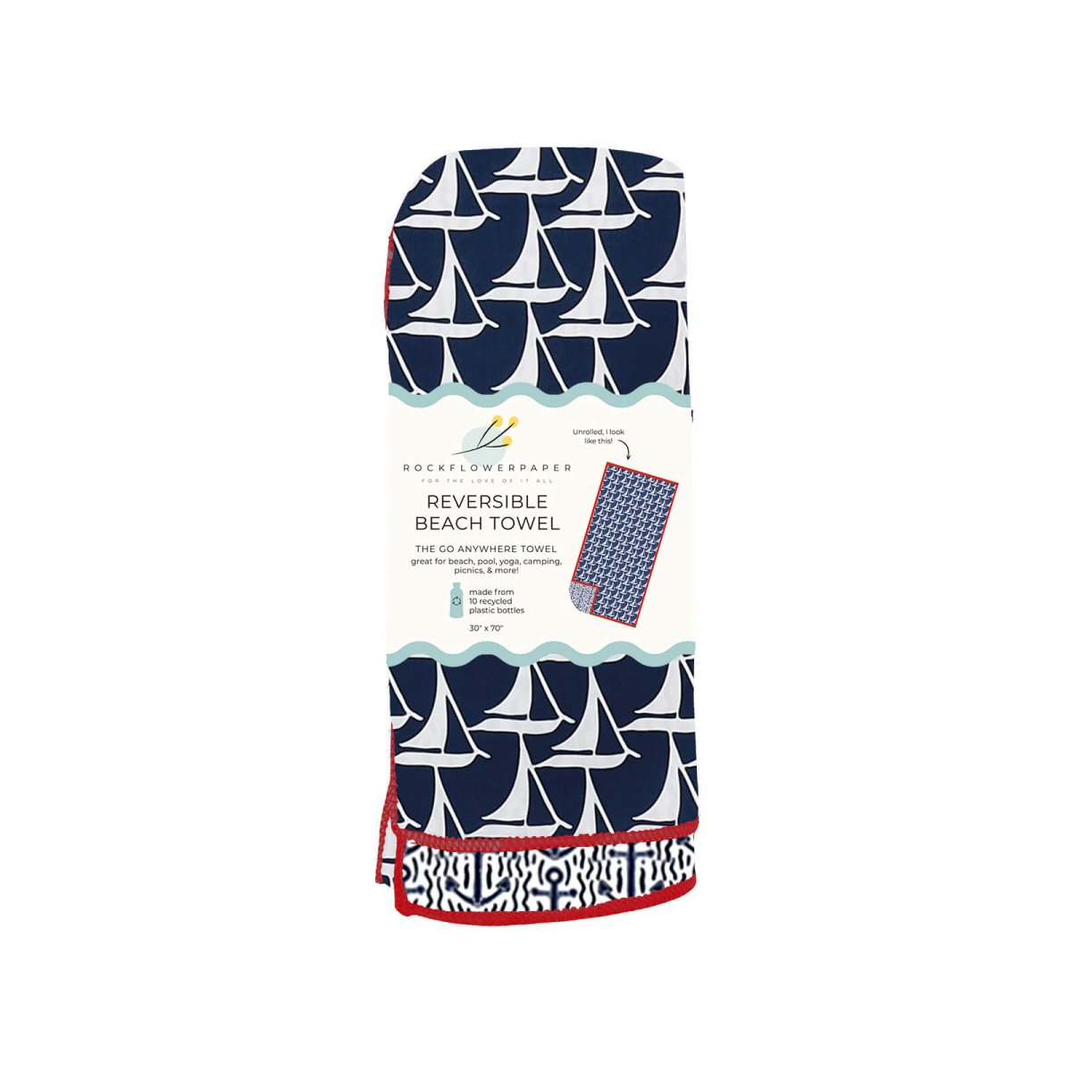 Sailboats Reversible Eco Beach Towel Beach Towel - Rockflowerpaper
