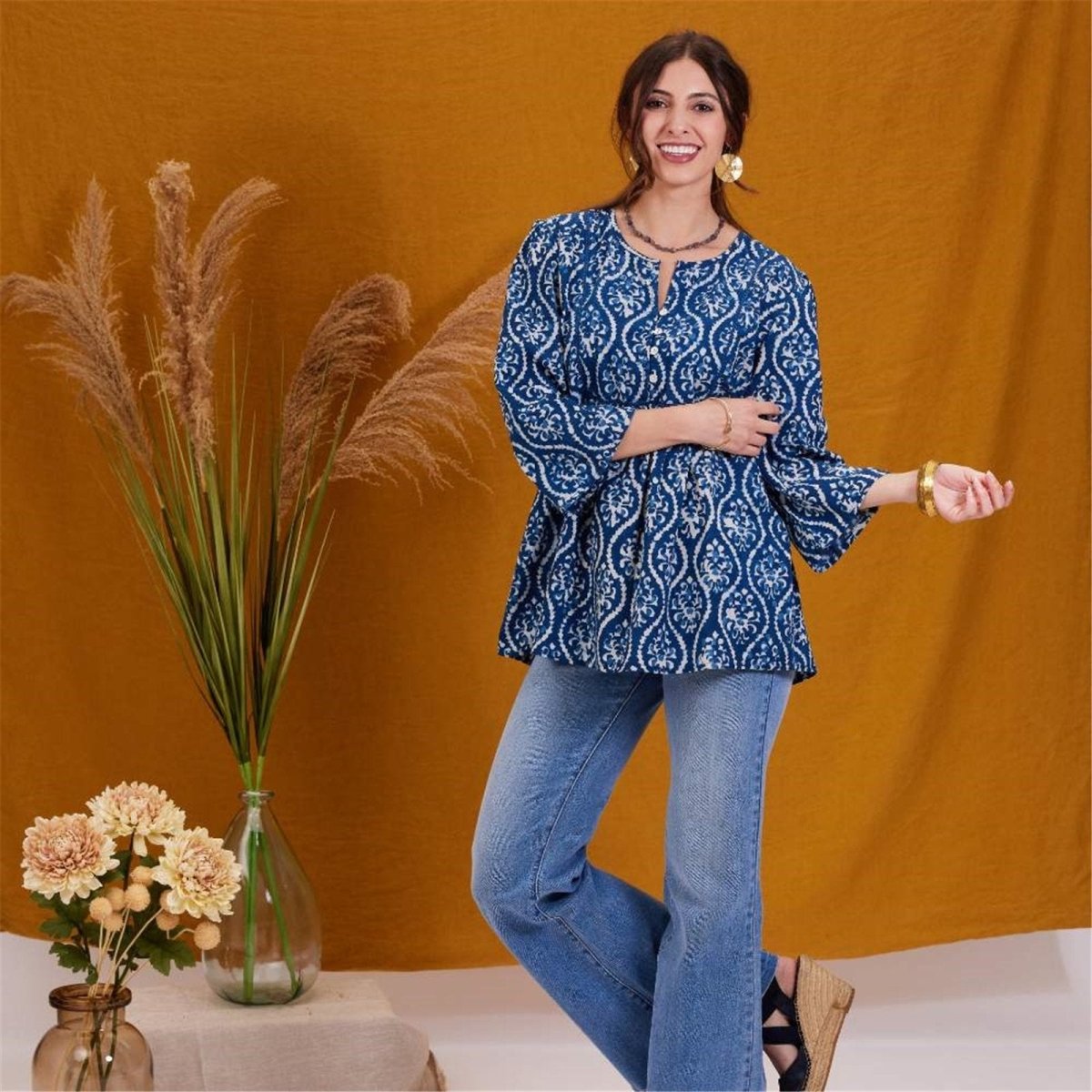 Sara Indigo Bohemian Tunic Tunic - rockflowerpaper