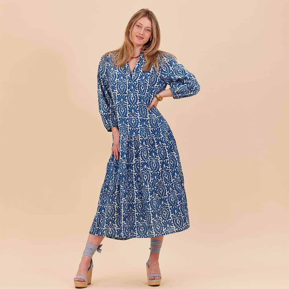 Sara Indigo Drop Waist Maxi Dress Dress - rockflowerpaper