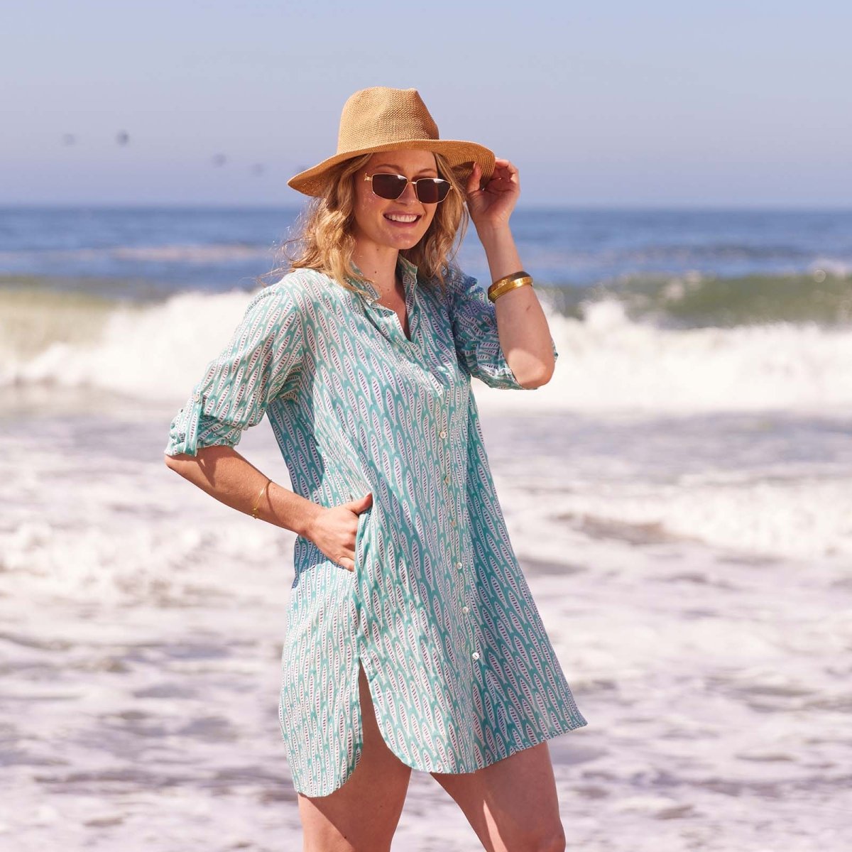 Sardina Ocean Button Down Beach Tunic Swim Cover Up - rockflowerpaper