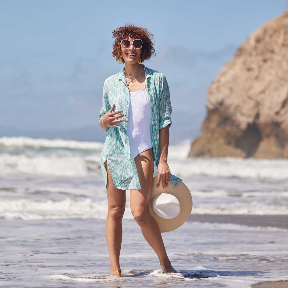 Sardina Ocean Button Down Beach Tunic Swim Cover Up - rockflowerpaper