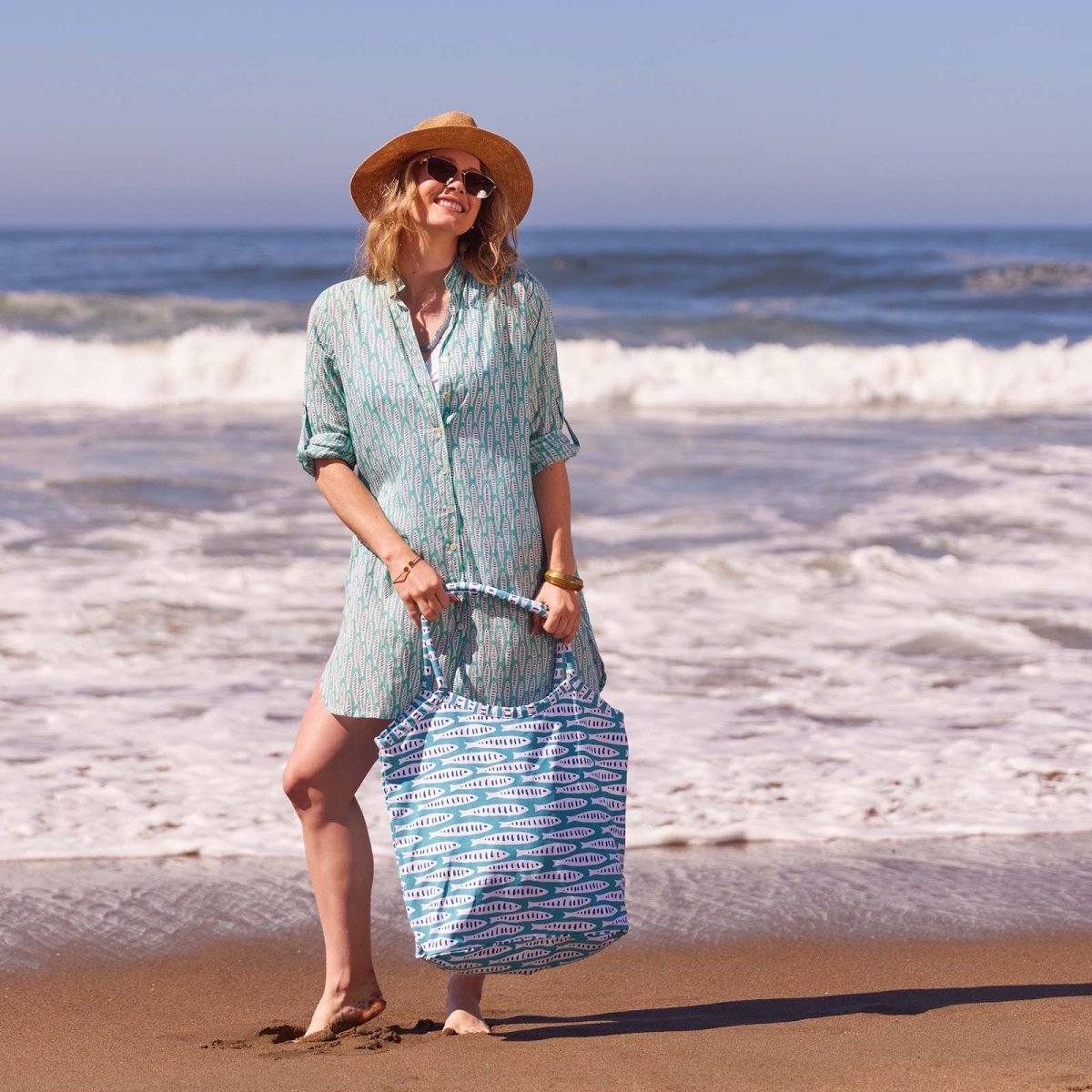 Sardina Ocean Button Down Beach Tunic Swim Cover Up - rockflowerpaper