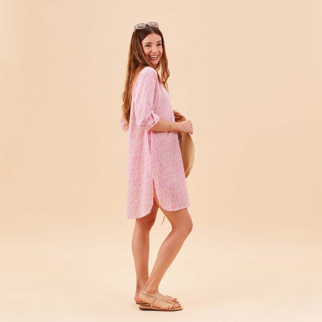 Sardina Pink Button Down Beach Tunic Swim Cover Up - rockflowerpaper