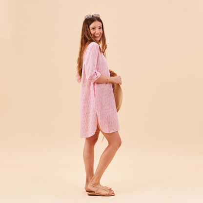 Sardina Pink Button Down Beach Tunic Swim Cover Up - rockflowerpaper