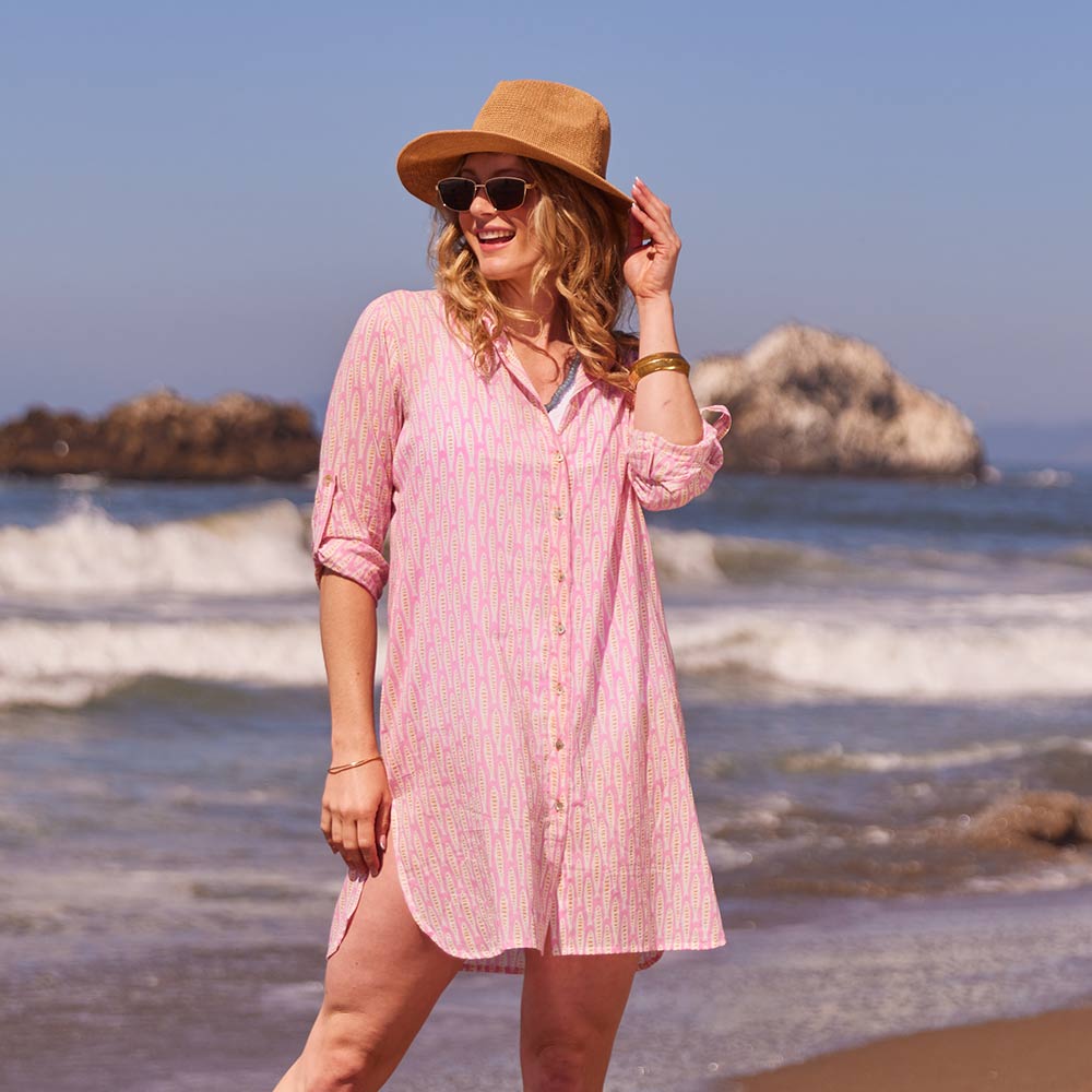 Sardina Pink Button Down Beach Tunic Swim Cover Up - rockflowerpaper
