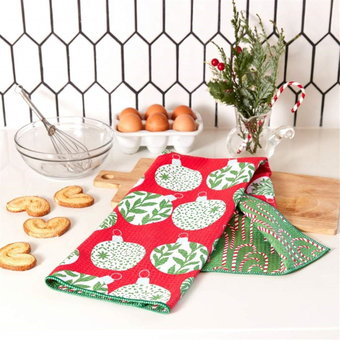 Scandi Ornaments blu Kitchen Tea Towel - DBL Kitchen Towel - rockflowerpaper