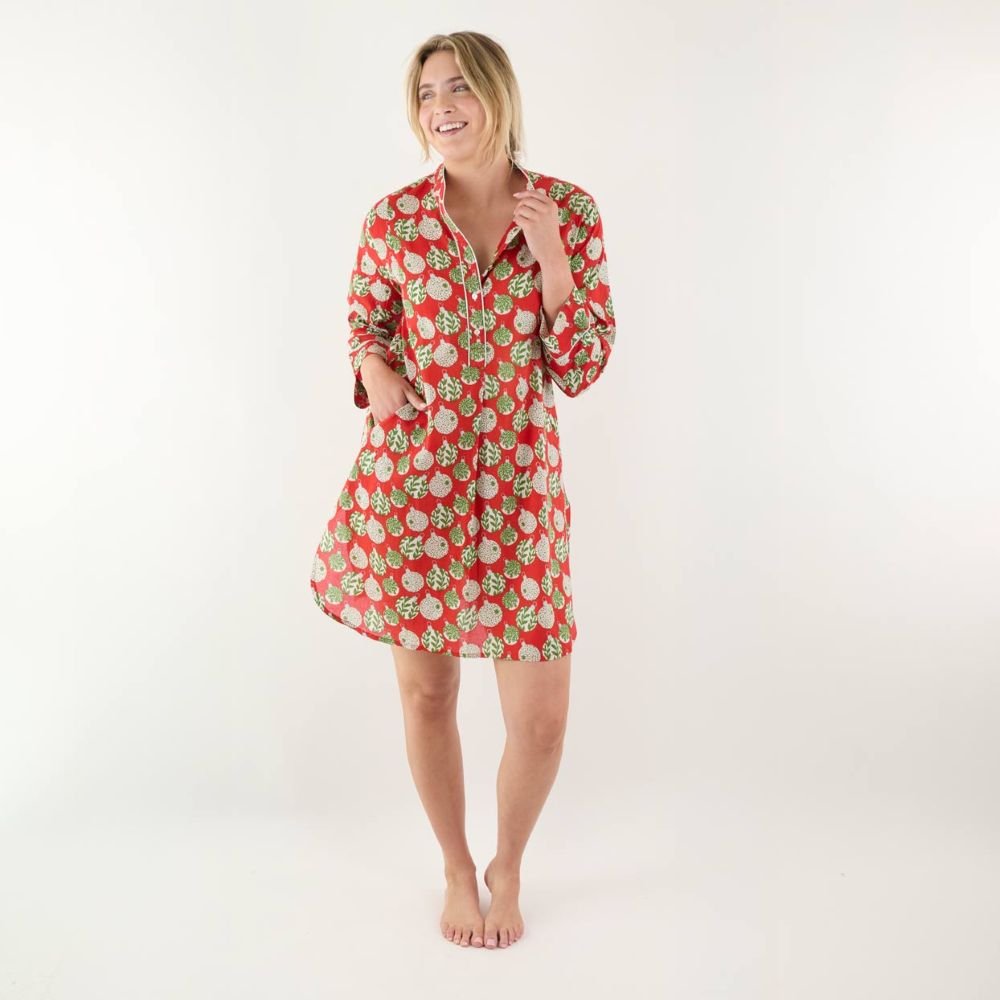 Scandi Ornaments Cotton Night Shirt Sleep Shirt - Rockflowerpaper