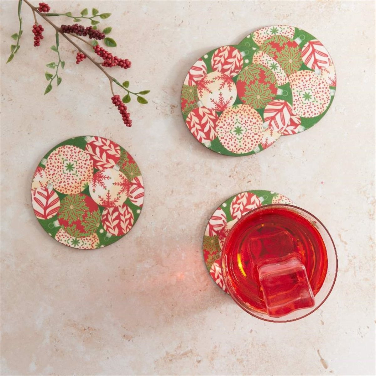 Scandi Ornaments Round Coaster - Set of 4 Coaster - rockflowerpaper