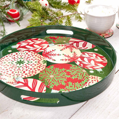 Scandi Ornaments Round Laquer Serving Tray Tray - Rockflowerpaper