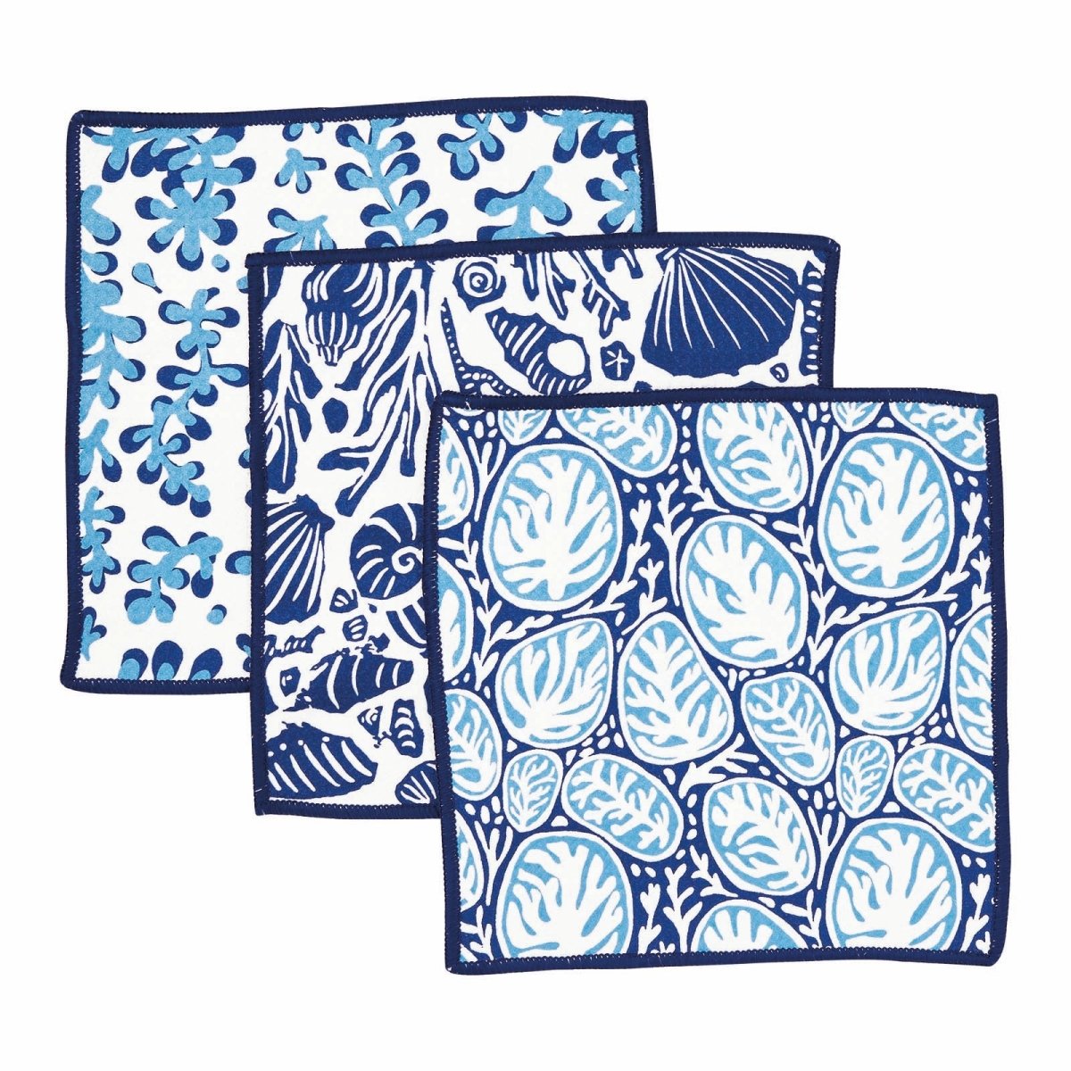 Sea Life blu Dish Cloth Set of 3 Reusable Dish Cloth - rockflowerpaper