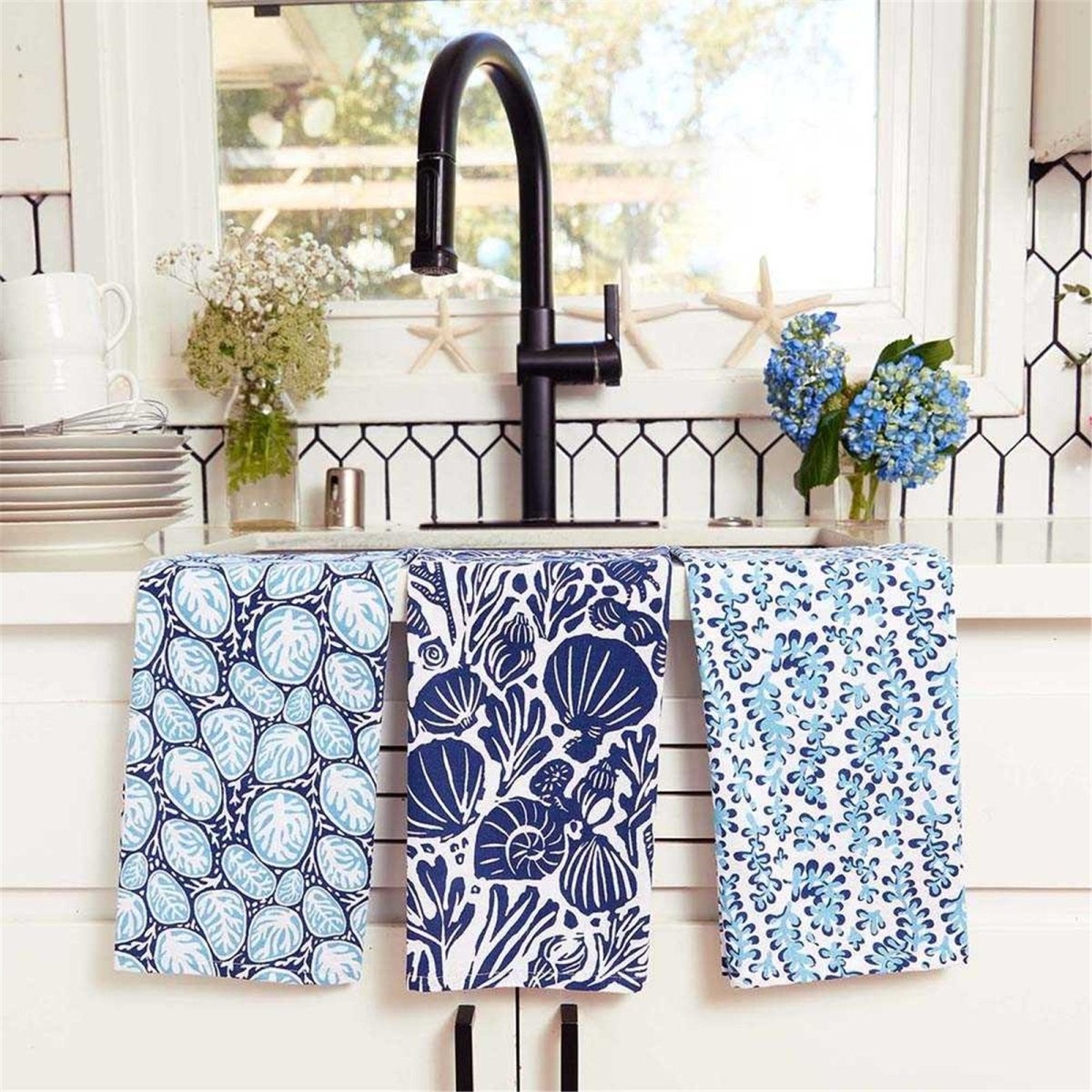 Sea Life Kitchen Cotton Towels (Set of 3) Cotton Kitchen Towel - rockflowerpaper