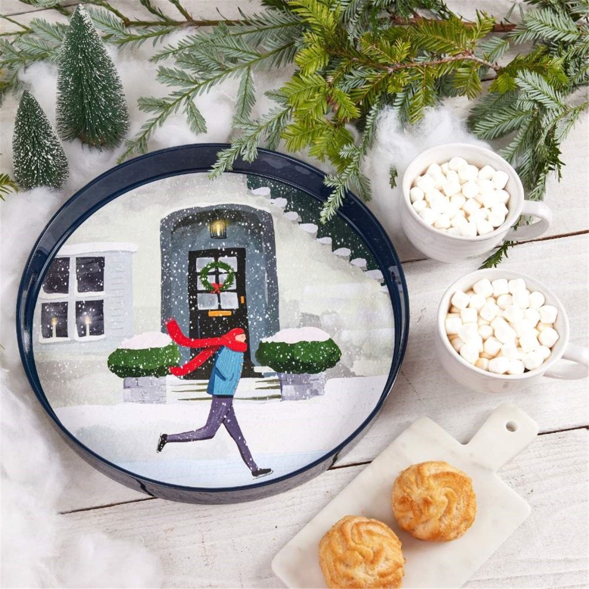 Skater Round Tray - 15 Inch Winter Scene Tray - rockflowerpaper