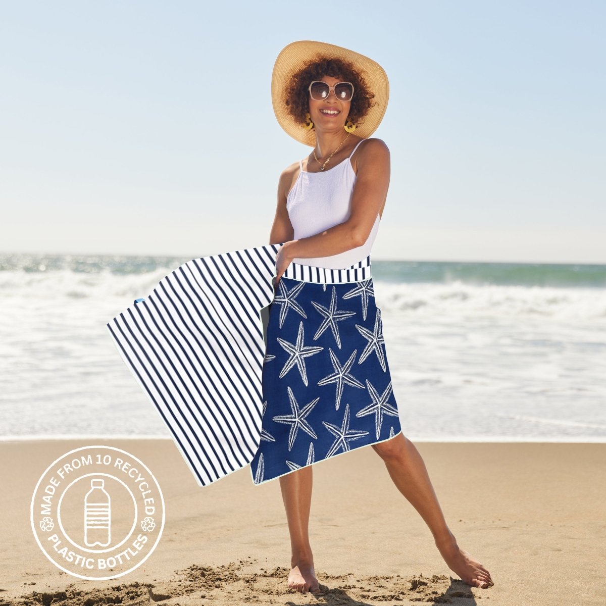 Starfish Navy Beach Towel Beach Towel - rockflowerpaper