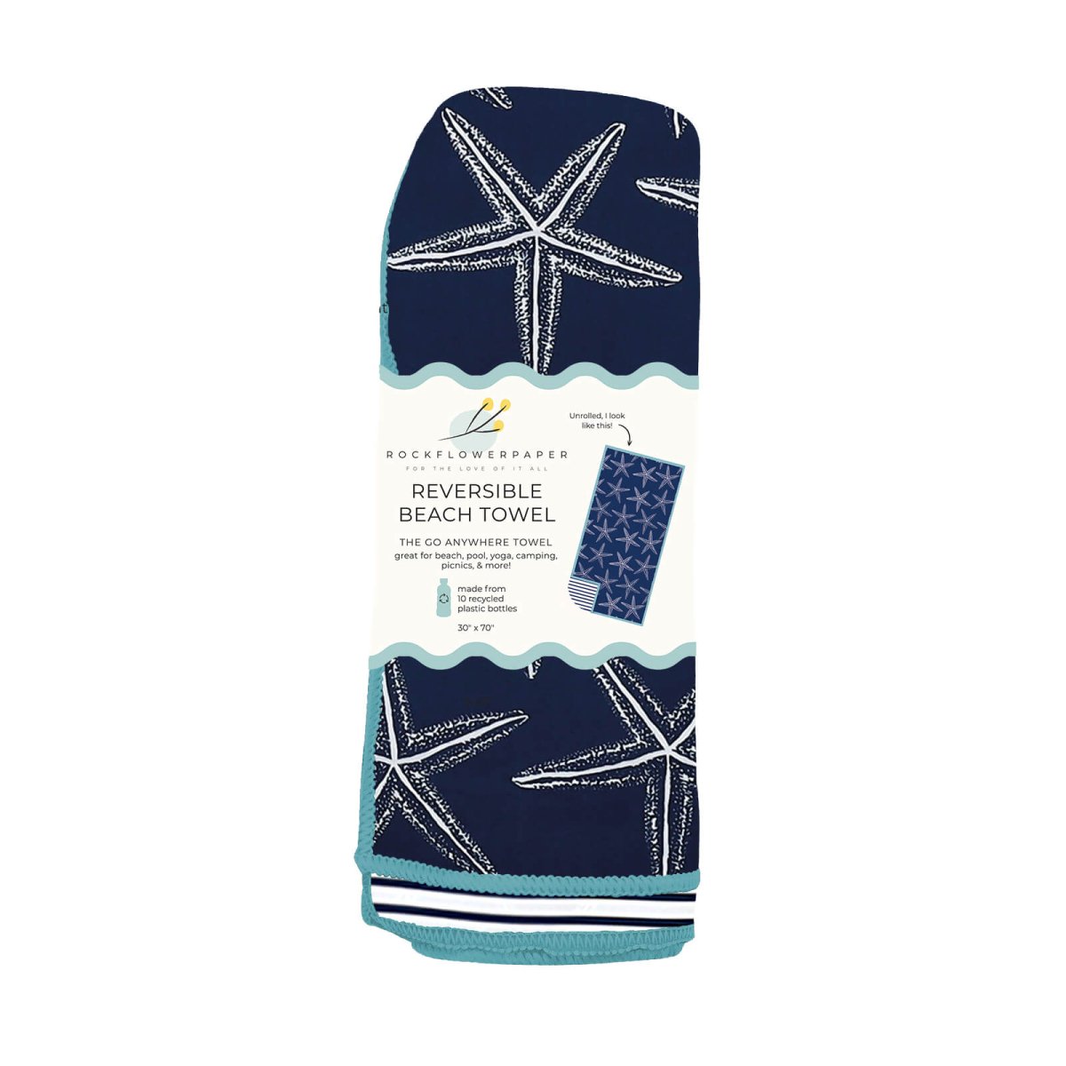 Starfish Navy Reversible Eco Beach Towel Beach Towel - Rockflowerpaper