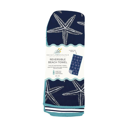 Starfish Navy Reversible Eco Beach Towel Beach Towel - Rockflowerpaper