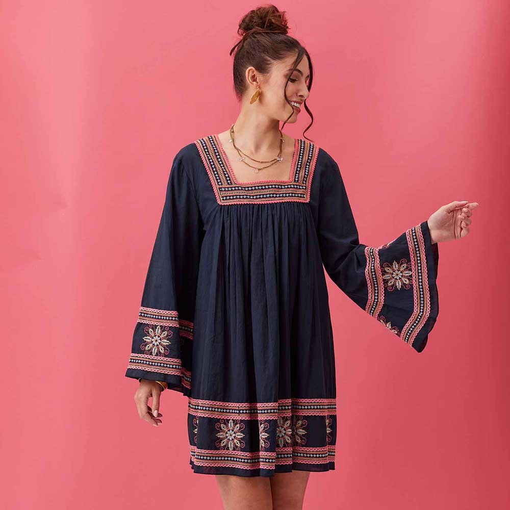 Tess Embroidered Dress with Bell Sleeve Dress - rockflowerpaper