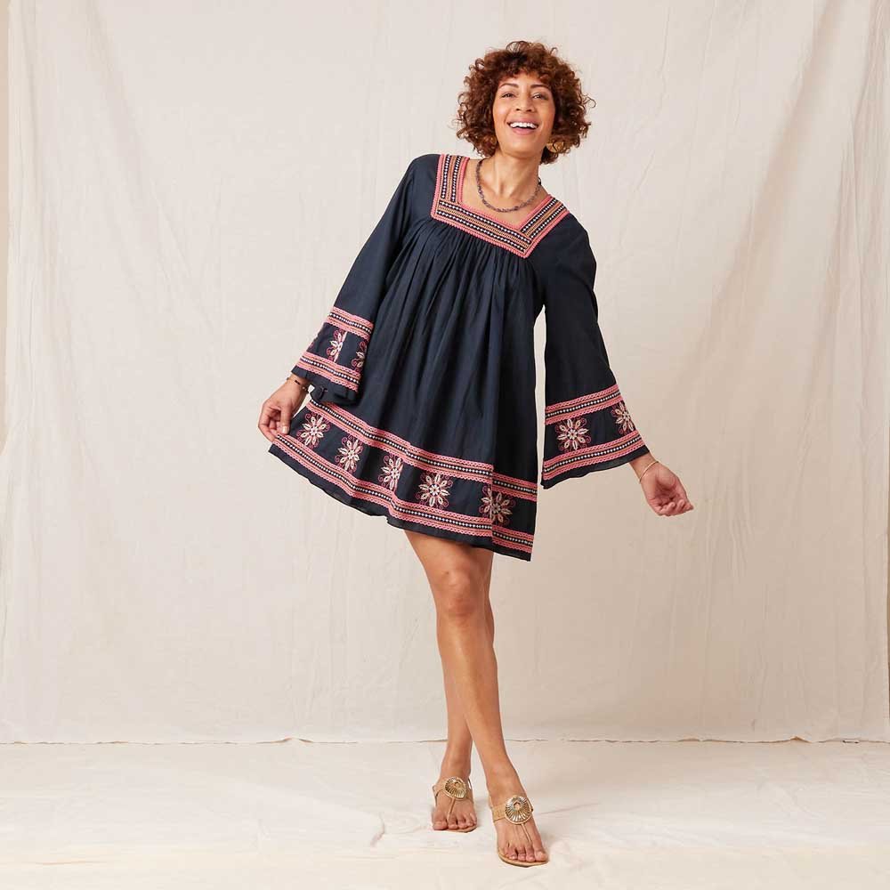 Tess Embroidered Dress with Bell Sleeve Dress - rockflowerpaper