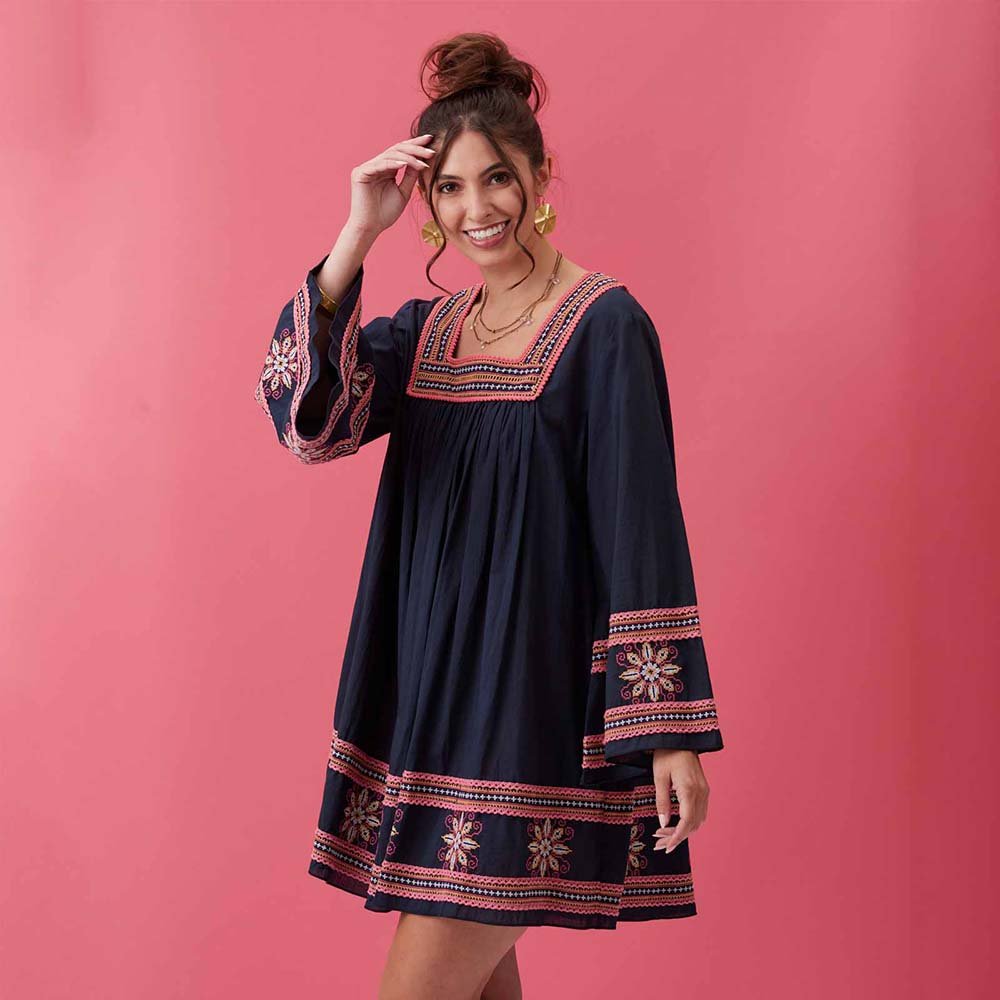 Tess Embroidered Dress with Bell Sleeve Dress - rockflowerpaper