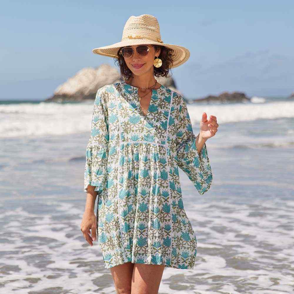 Tilly Blue Green Beach Dress Swim Cover Up - rockflowerpaper