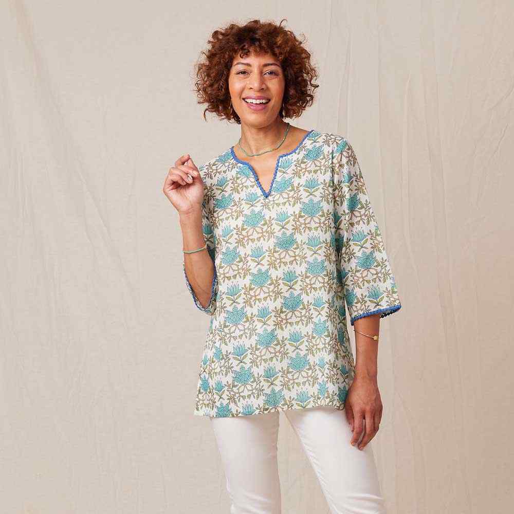 Tilly Blue Green blu Cotton Kurta Tunic Tunic - rockflowerpaper