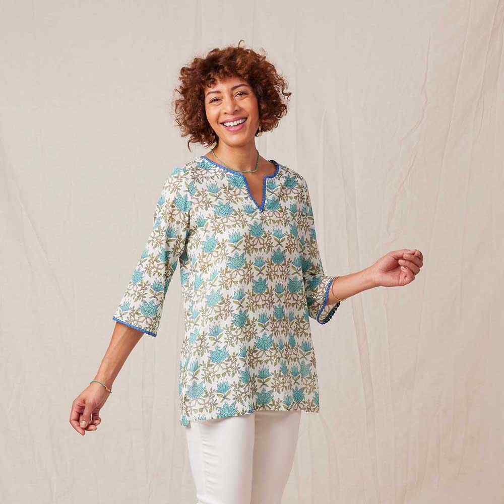 Tilly Blue Green blu Cotton Kurta Tunic Tunic - rockflowerpaper