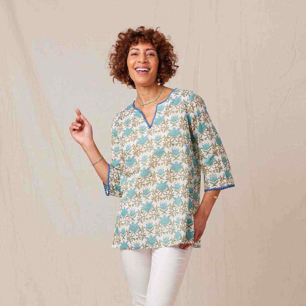 Tilly Blue Green blu Cotton Kurta Tunic Tunic - rockflowerpaper