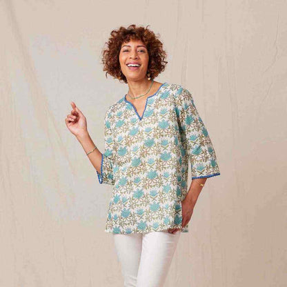 Tilly Blue Green blu Cotton Kurta Tunic Tunic - rockflowerpaper