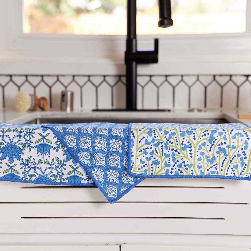 Tilly &amp; Fifer blu Kitchen Dish Cloths (Set of 3) Reusable Dish Cloth - rockflowerpaper