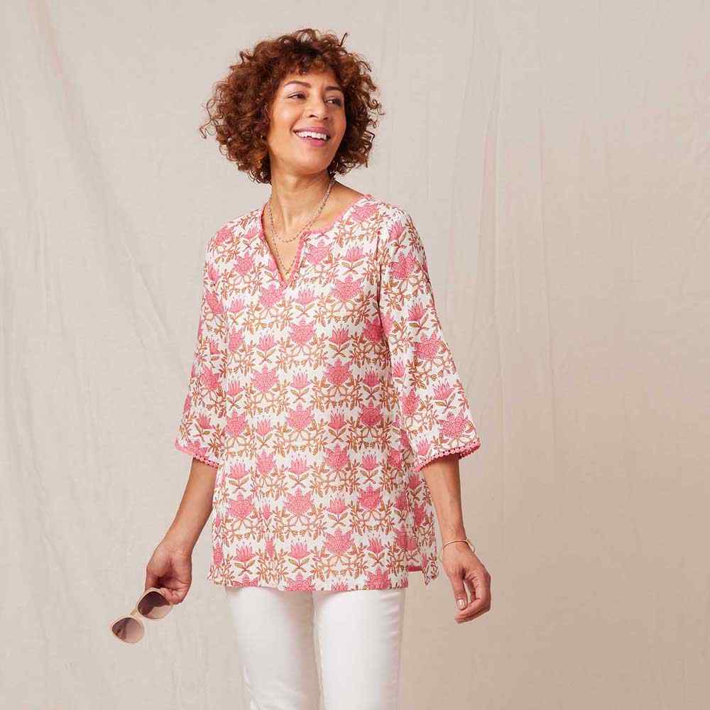 Tilly Pink blu Cotton Kurta Tunic Tunic - rockflowerpaper