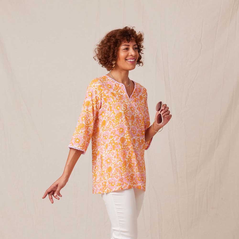 Tinsley Pink blu Cotton Kurta Tunic Tunic - rockflowerpaper